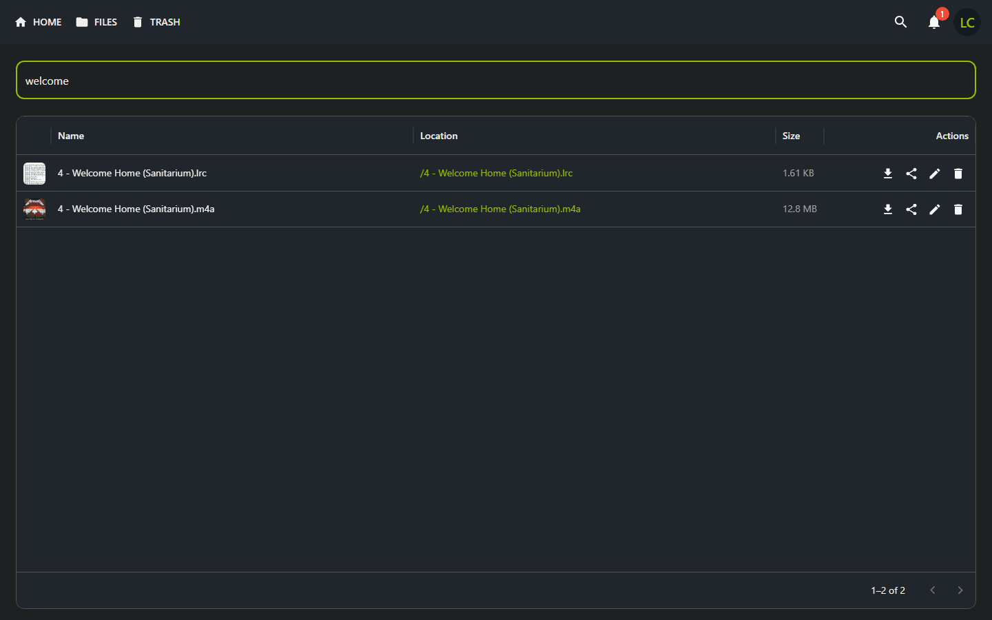 Cotton search results page returning matches across a large file tree instantly